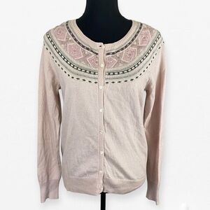 Lucky Brand Chic Pink Wool Cotton blend Soft knit button up Cardigan Sweater L